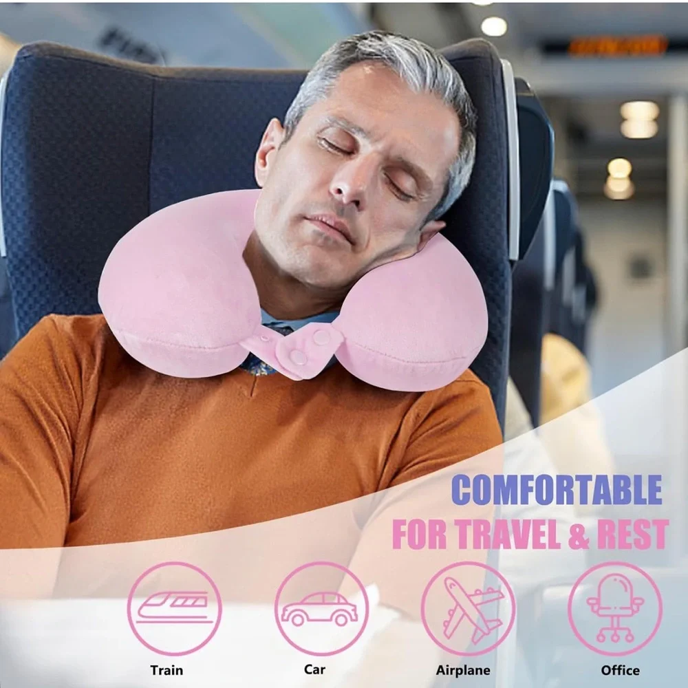 SAIREIDER Travel Airplane Neck Pillow Memory Foam Pillow Pink New